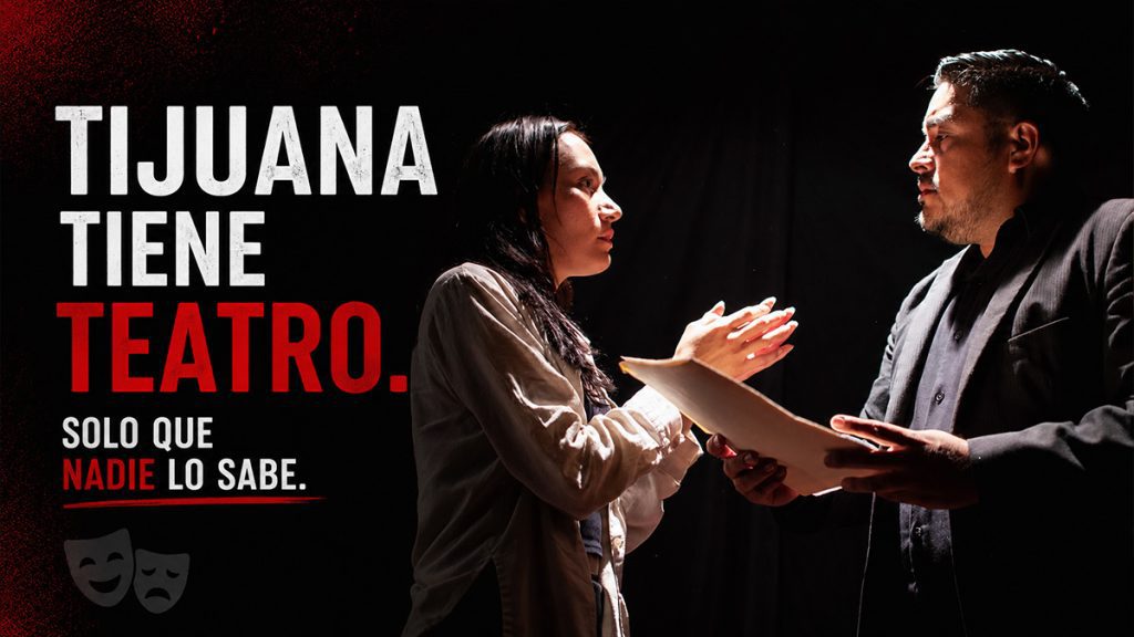 Andrea Rodríguez y Víctor Iturríos en escena durante Diez. Ausencia del miedo, obra de teatro independiente de La Nave Teatro en el Multiforo del ISC Tijuana, Baja California, 2026.